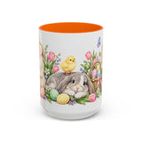 Easter Rabbit Mug, Spring Eggs, Cute Animal Lover Gift, Watercolor Ceramic Coffee Cup, 11oz 15oz — 15oz / Orange — front