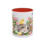 Easter Rabbit Mug, Spring Eggs, Cute Animal Lover Gift, Watercolor Ceramic Coffee Cup, 11oz 15oz — 11oz / Red — front