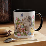 Easter Rabbit Mug, Spring Eggs, Cute Animal Lover Gift, Watercolor Ceramic Coffee Cup, 11oz 15oz — 11oz / Black — context-1