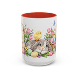Easter Rabbit Mug, Spring Eggs, Cute Animal Lover Gift, Watercolor Ceramic Coffee Cup, 11oz 15oz — 15oz / Red — front