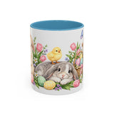 Easter Rabbit Mug, Spring Eggs, Cute Animal Lover Gift, Watercolor Ceramic Coffee Cup, 11oz 15oz — 11oz / Light Blue — front