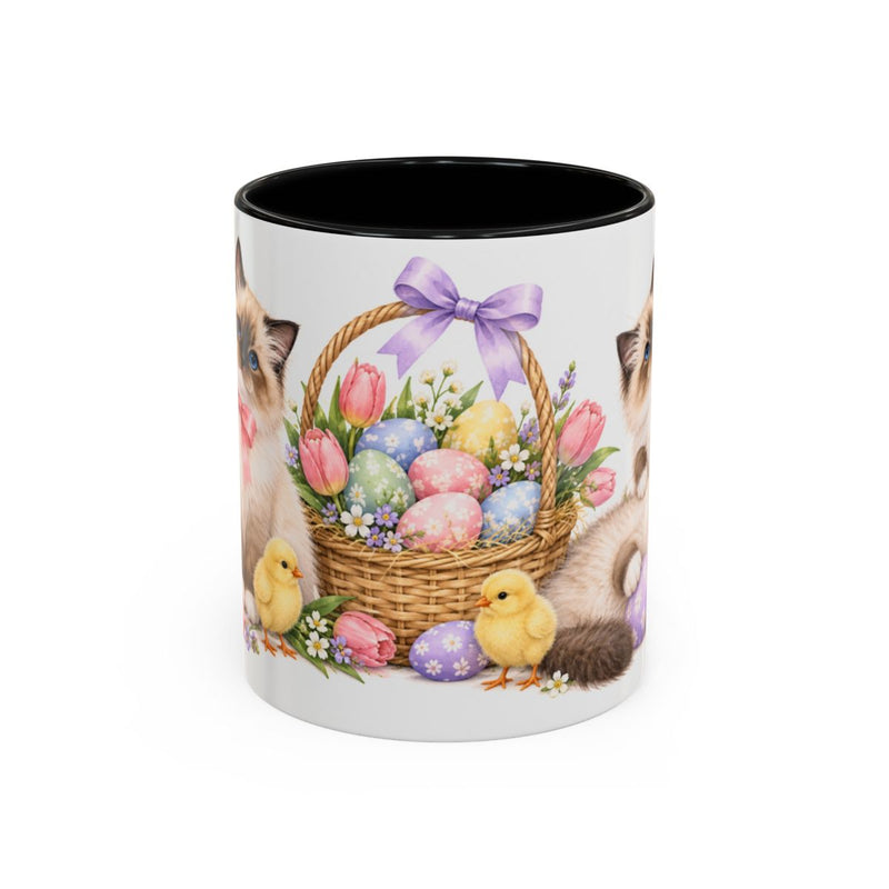 Easter Ragdoll Cat Mug, Spring Surprise, Cute Animal Lover Gift, Watercolor Ceramic Coffee Cup, 11oz 15oz — 11oz / Black — front