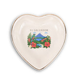 El Salvador Ceramic Ring Dish, Gold Rim Trinket Tray, Jewelry Holder Gift, Round Wavy Round Heart — Front view — Photo 3