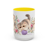 Exotic Shorthair Mug, Cute Watercolor Cat Coffee Cup, Floral Pet Lover Gift, 11oz 15oz Ceramic Accent Mug — 15oz / Yellow — front