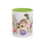 Exotic Shorthair Mug, Cute Watercolor Cat Coffee Cup, Floral Pet Lover Gift, 11oz 15oz Ceramic Accent Mug — 11oz / Light Green — front