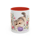 Exotic Shorthair Mug, Cute Watercolor Cat Coffee Cup, Floral Pet Lover Gift, 11oz 15oz Ceramic Accent Mug — 11oz / Red — front