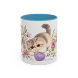 Exotic Shorthair Mug, Cute Watercolor Cat Coffee Cup, Floral Pet Lover Gift, 11oz 15oz Ceramic Accent Mug — 11oz / Light Blue — front