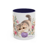Exotic Shorthair Mug, Cute Watercolor Cat Coffee Cup, Floral Pet Lover Gift, 11oz 15oz Ceramic Accent Mug — 11oz / Navy — front