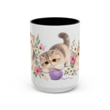 Exotic Shorthair Mug, Cute Watercolor Cat Coffee Cup, Floral Pet Lover Gift, 11oz 15oz Ceramic Accent Mug — 15oz / Black — front