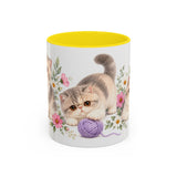 Exotic Shorthair Mug, Cute Watercolor Cat Coffee Cup, Floral Pet Lover Gift, 11oz 15oz Ceramic Accent Mug — 11oz / Yellow — front