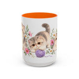 Exotic Shorthair Mug, Cute Watercolor Cat Coffee Cup, Floral Pet Lover Gift, 11oz 15oz Ceramic Accent Mug — 15oz / Orange — front