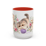 Exotic Shorthair Mug, Cute Watercolor Cat Coffee Cup, Floral Pet Lover Gift, 11oz 15oz Ceramic Accent Mug — 15oz / Red — front