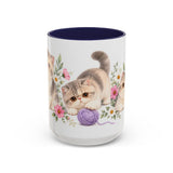 Exotic Shorthair Mug, Cute Watercolor Cat Coffee Cup, Floral Pet Lover Gift, 11oz 15oz Ceramic Accent Mug — 15oz / Navy — front
