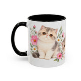 Exotic Shorthair Mug, Cute Watercolor Cat Coffee Cup, Floral Pet Lover Gift, 11oz 15oz Ceramic Accent Mug — 11oz / Black — left