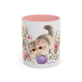Exotic Shorthair Mug, Cute Watercolor Cat Coffee Cup, Floral Pet Lover Gift, 11oz 15oz Ceramic Accent Mug — 11oz / Pink — front