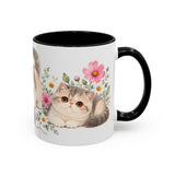 Exotic Shorthair Mug, Cute Watercolor Cat Coffee Cup, Floral Pet Lover Gift, 11oz 15oz Ceramic Accent Mug — 11oz / Black — right