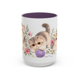 Exotic Shorthair Mug, Cute Watercolor Cat Coffee Cup, Floral Pet Lover Gift, 11oz 15oz Ceramic Accent Mug — 15oz / Purple — front