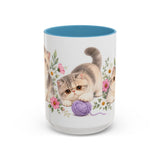 Exotic Shorthair Mug, Cute Watercolor Cat Coffee Cup, Floral Pet Lover Gift, 11oz 15oz Ceramic Accent Mug — 15oz / Light Blue — front