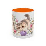 Exotic Shorthair Mug, Cute Watercolor Cat Coffee Cup, Floral Pet Lover Gift, 11oz 15oz Ceramic Accent Mug — 11oz / Orange — front