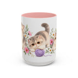 Exotic Shorthair Mug, Cute Watercolor Cat Coffee Cup, Floral Pet Lover Gift, 11oz 15oz Ceramic Accent Mug — 15oz / Pink — front