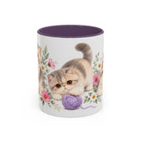 Exotic Shorthair Mug, Cute Watercolor Cat Coffee Cup, Floral Pet Lover Gift, 11oz 15oz Ceramic Accent Mug — 11oz / Purple — front
