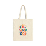 Fall Stand Rise Tote Bag — Ancient Wisdom Quote Canvas Bag — Colorful Philosophy Gift — Front view — Photo 1