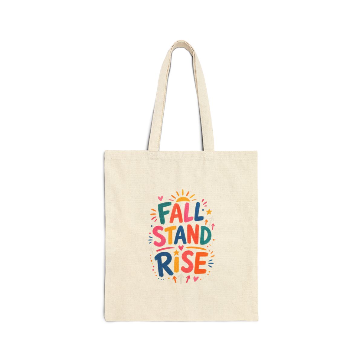 Fall Stand Rise Tote Bag — Ancient Wisdom Quote Canvas Bag — Colorful Philosophy Gift — Front view — Photo 1