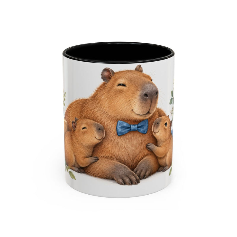 Father's Day Capybara Mug, Relaxed Papa, Cute Animal Lover Gift, Watercolor Ceramic Coffee Cup, 11oz 15oz — 11oz / Black — front