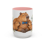 Father's Day Capybara Mug, Relaxed Papa, Cute Animal Lover Gift, Watercolor Ceramic Coffee Cup, 11oz 15oz — 15oz / Pink — front