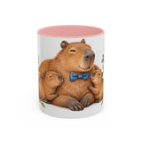 Father's Day Capybara Mug, Relaxed Papa, Cute Animal Lover Gift, Watercolor Ceramic Coffee Cup, 11oz 15oz — 11oz / Pink — front
