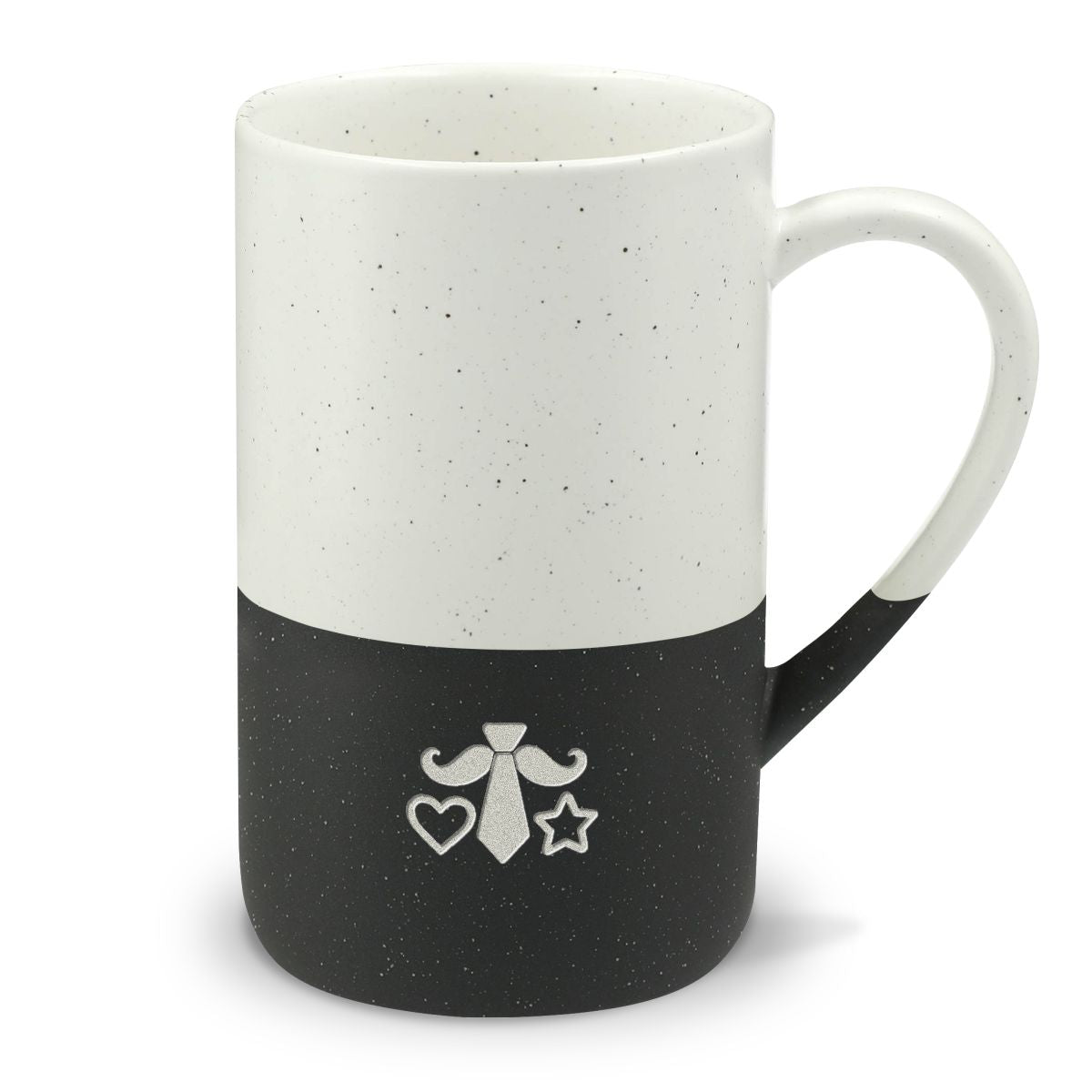 Father's Day Engraved Mug, Fathers Day Tie Heart, 13oz Speckled Ceramic Coffee Cup, Holiday Gift — 6ad8745915c198f872086350_396993_146295_front