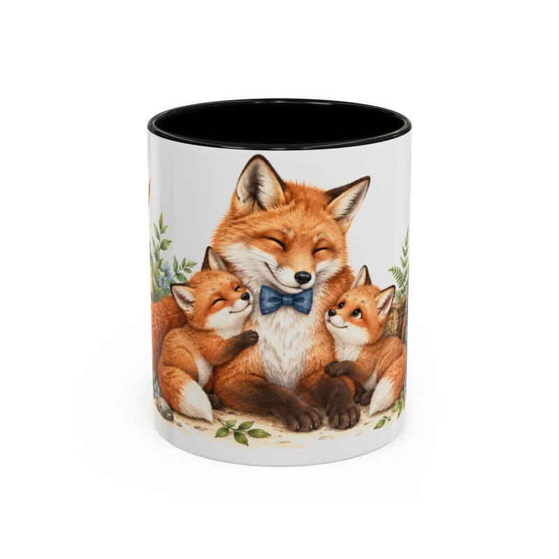 Father's Day Fox Mug, Woodland Father, Cute Animal Lover Gift, Watercolor Ceramic Coffee Cup, 11oz 15oz — 11oz / Black — front