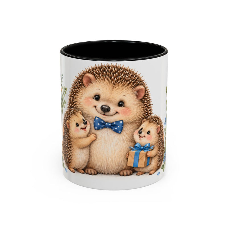 Father's Day Hedgehog Mug, Little Dad, Cute Animal Lover Gift, Watercolor Ceramic Coffee Cup, 11oz 15oz — 11oz / Black — front