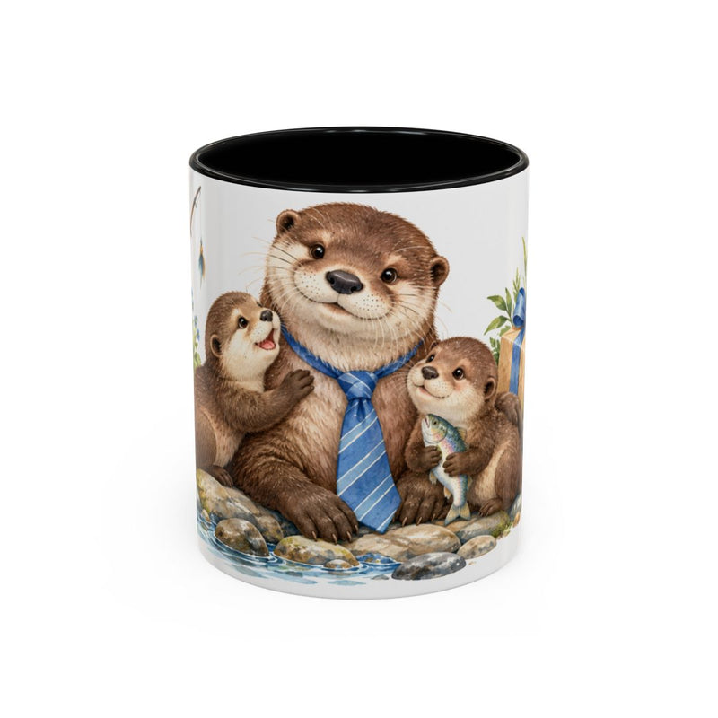 Father's Day Otter Mug, River Dad, Cute Animal Lover Gift, Watercolor Ceramic Coffee Cup, 11oz 15oz — 11oz / Black — front