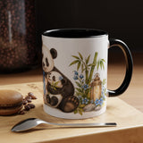 Father's Day Panda Mug, Panda Papa, Cute Animal Lover Gift, Watercolor Ceramic Coffee Cup, 11oz 15oz — 11oz / Black — context-1