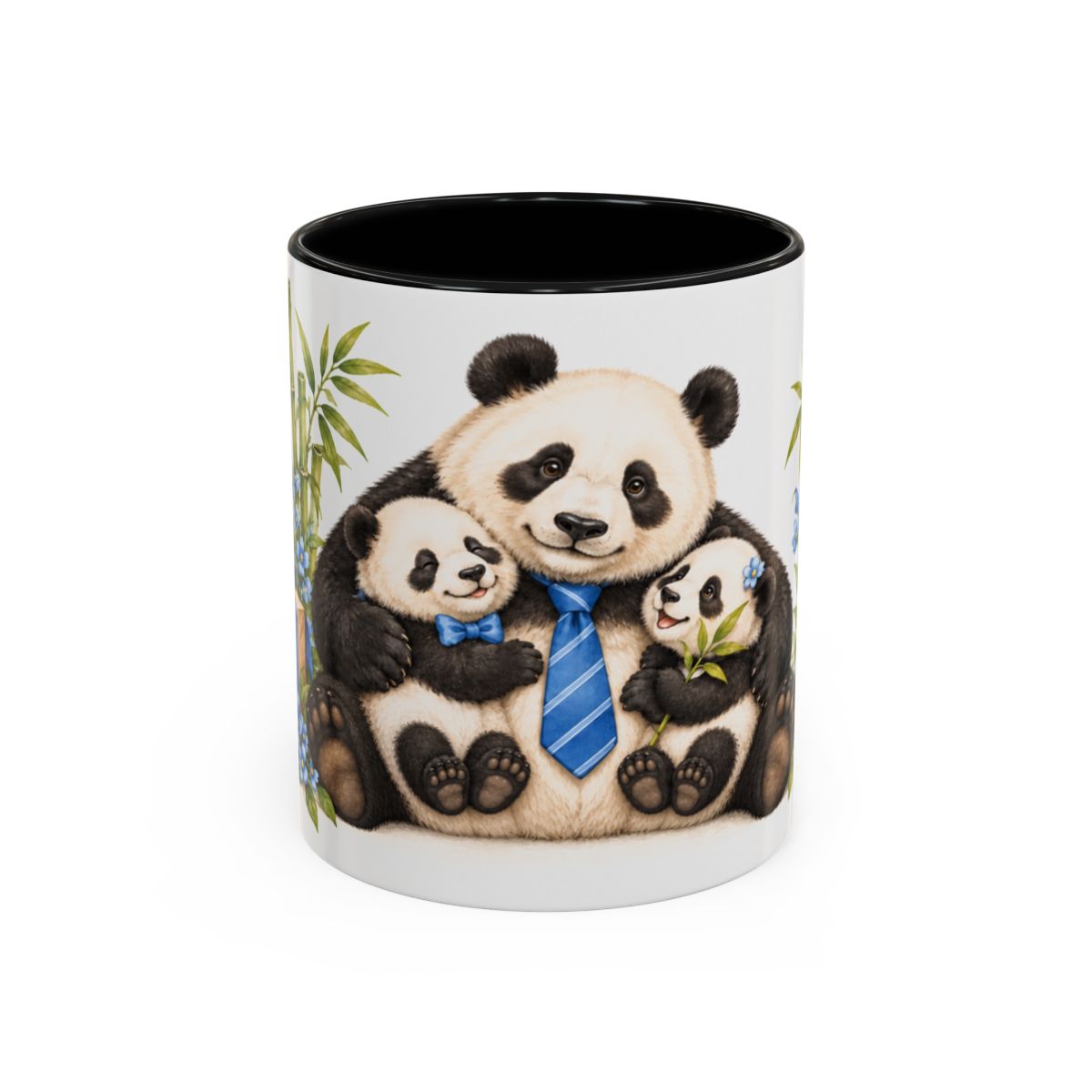 Father's Day Panda Mug, Panda Papa, Cute Animal Lover Gift, Watercolor Ceramic Coffee Cup, 11oz 15oz — 11oz / Black — front