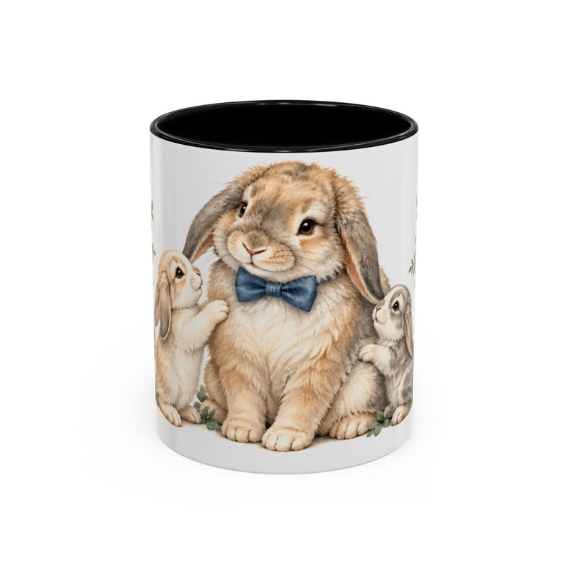 Father's Day Rabbit Mug, Rabbit Dad, Cute Animal Lover Gift, Watercolor Ceramic Coffee Cup, 11oz 15oz — 11oz / Black — front