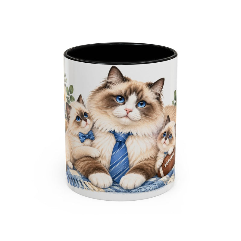 Father's Day Ragdoll Cat Mug, Dads Day, Cute Animal Lover Gift, Watercolor Ceramic Coffee Cup, 11oz 15oz — 11oz / Black — front