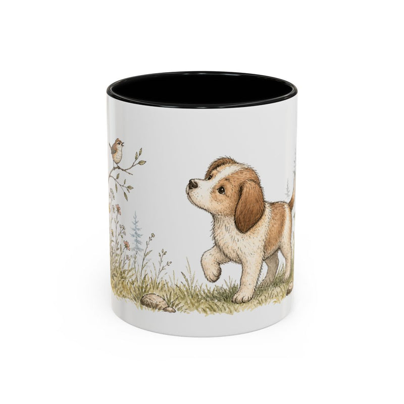 Floppy-Eared Puppy Accent Mug | Watercolor Nature Coffee Cup | 11oz 15oz Farm Animal Gift — 11oz / Black — front