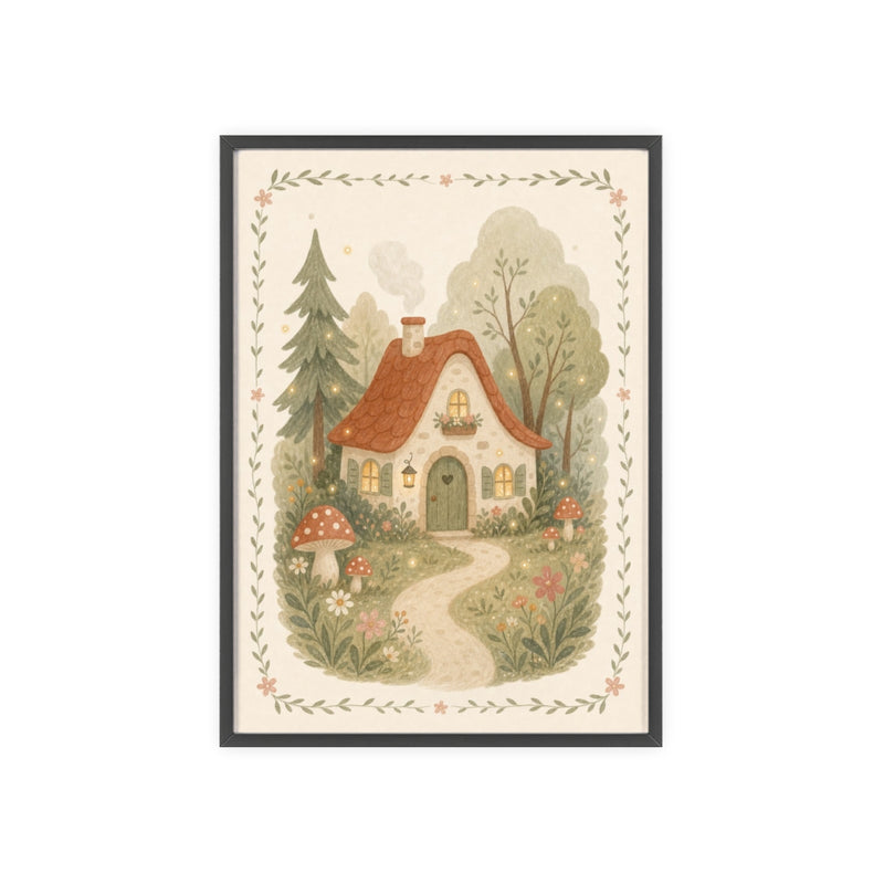 Forest Cottage Framed Nursery Poster, Storybook Kids Room Wall Art, A4 A3 Size — 6ad866d74a87cc6e1a0e5f20_96250_80279_front