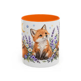 Fox Mug, Moonlit Meadow, Cute Watercolor Animal Coffee Cup, Fox Lover Gift, 11oz 15oz Ceramic Accent Mug — 11oz / Orange — front