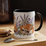 Fox Mug, Moonlit Meadow, Cute Watercolor Animal Coffee Cup, Fox Lover Gift, 11oz 15oz Ceramic Accent Mug — 11oz / Black — context-1