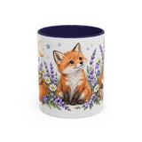 Fox Mug, Moonlit Meadow, Cute Watercolor Animal Coffee Cup, Fox Lover Gift, 11oz 15oz Ceramic Accent Mug — 11oz / Navy — front