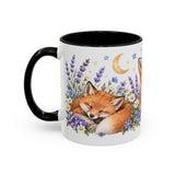 Fox Mug, Moonlit Meadow, Cute Watercolor Animal Coffee Cup, Fox Lover Gift, 11oz 15oz Ceramic Accent Mug — 11oz / Black — left