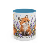 Fox Mug, Moonlit Meadow, Cute Watercolor Animal Coffee Cup, Fox Lover Gift, 11oz 15oz Ceramic Accent Mug — 11oz / Light Blue — front