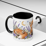 Fox Mug, Moonlit Meadow, Cute Watercolor Animal Coffee Cup, Fox Lover Gift, 11oz 15oz Ceramic Accent Mug — 11oz / Black — context-2