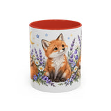 Fox Mug, Moonlit Meadow, Cute Watercolor Animal Coffee Cup, Fox Lover Gift, 11oz 15oz Ceramic Accent Mug — 11oz / Red — front