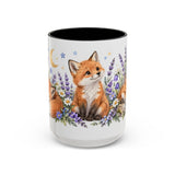 Fox Mug, Moonlit Meadow, Cute Watercolor Animal Coffee Cup, Fox Lover Gift, 11oz 15oz Ceramic Accent Mug — 15oz / Black — front