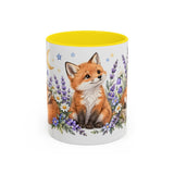 Fox Mug, Moonlit Meadow, Cute Watercolor Animal Coffee Cup, Fox Lover Gift, 11oz 15oz Ceramic Accent Mug — 11oz / Yellow — front
