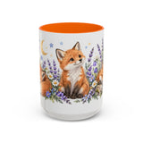 Fox Mug, Moonlit Meadow, Cute Watercolor Animal Coffee Cup, Fox Lover Gift, 11oz 15oz Ceramic Accent Mug — 15oz / Orange — front